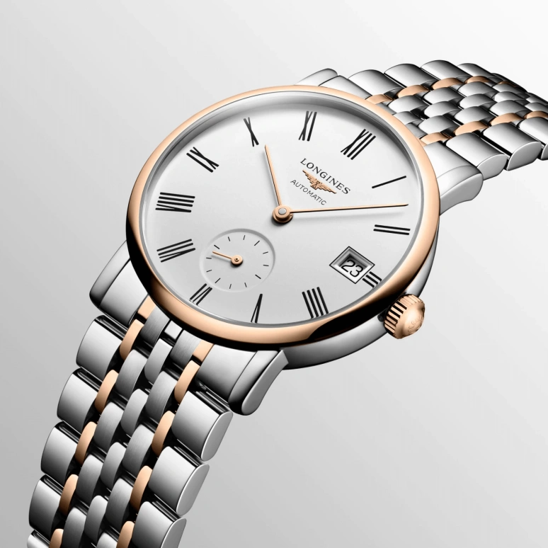 Longines,Elegant 34.50mm,34.50mm,Pink Gold,Stainless Steel,White,Automatic,Day,72hours,L4,L4.312.5.11.7