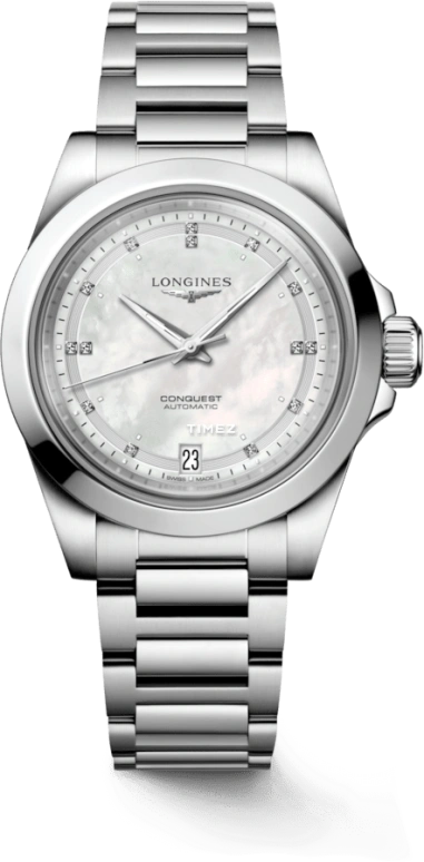 Longines,Conquest 34mm,34mm,Stainless Steel,White,Automatic,Day,72hours,L3,L3.430.4.87.6
