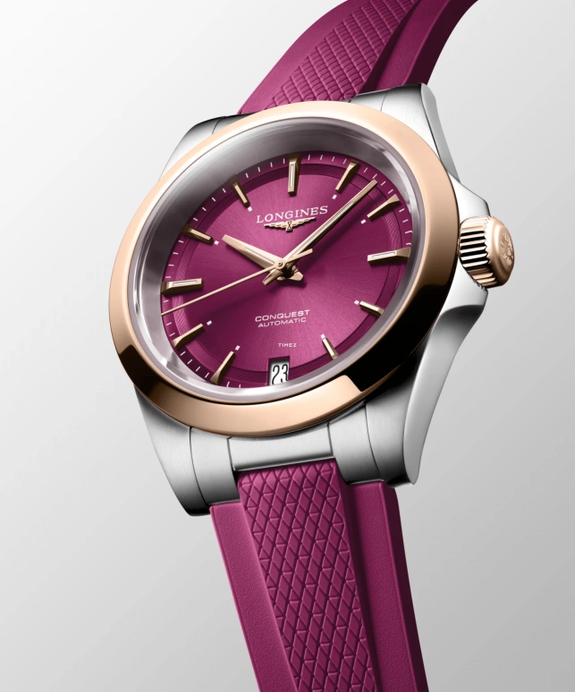 Longines,Conquest 34mm,34mm,Stainless Steel,Purple,Automatic,Day,Anti-magnetic,L3,L3.430.5.98.9