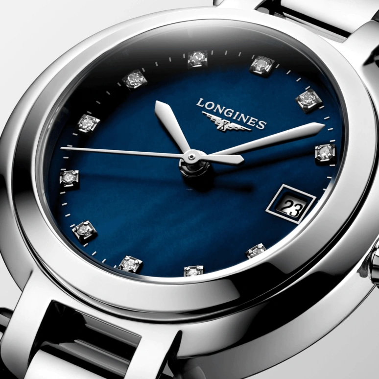 Longines,PrimaLuna 26.50mm,26.50mm,Stainless Steel,Blue,Quartz,Date,26280hours,L8,L8.110.4.98.6