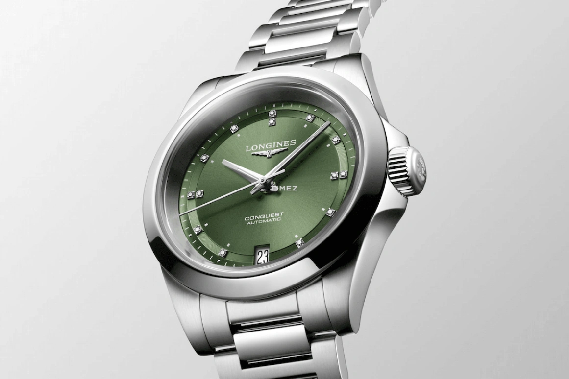 Longines,Conquest 34mm,34mm,Stainless Steel,Green,Automatic,Day,72hours,L3,L3.430.4.07.6