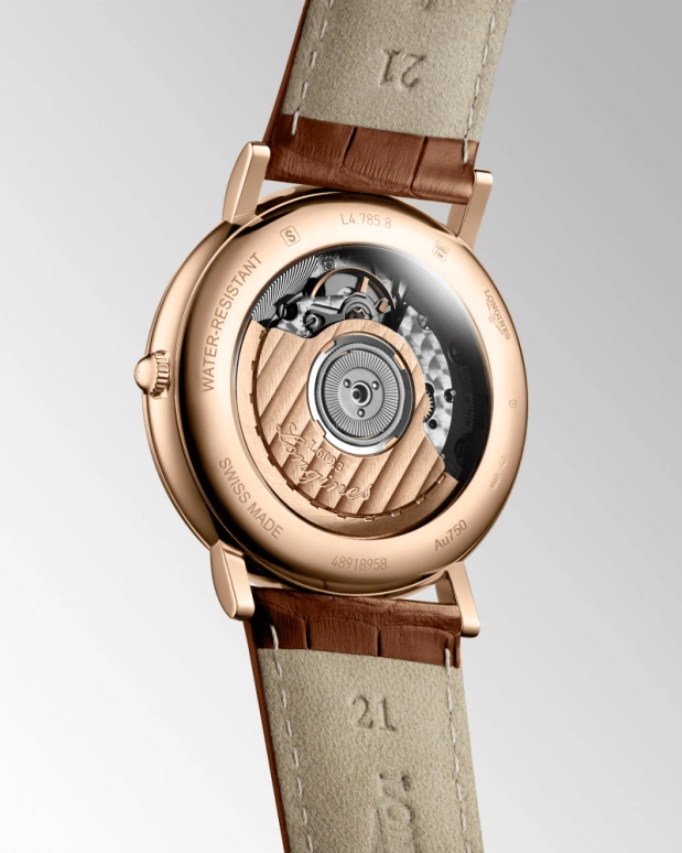 Longines,Heritage Classic 38.50mm,38.50mm,Pink Gold,White,Automatic,42hours,In-house Caliber,L4,L4.785.8.73.2