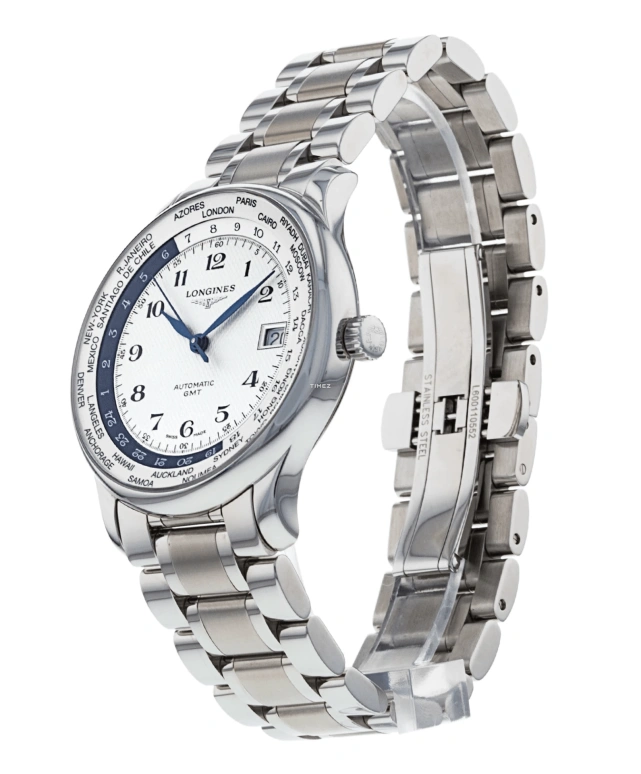 Longines,Master 39mm,39mm,Stainless Steel,Beige,Automatic,Day,World Time,Day / Night Indication,L2,L2.631.4.70.6