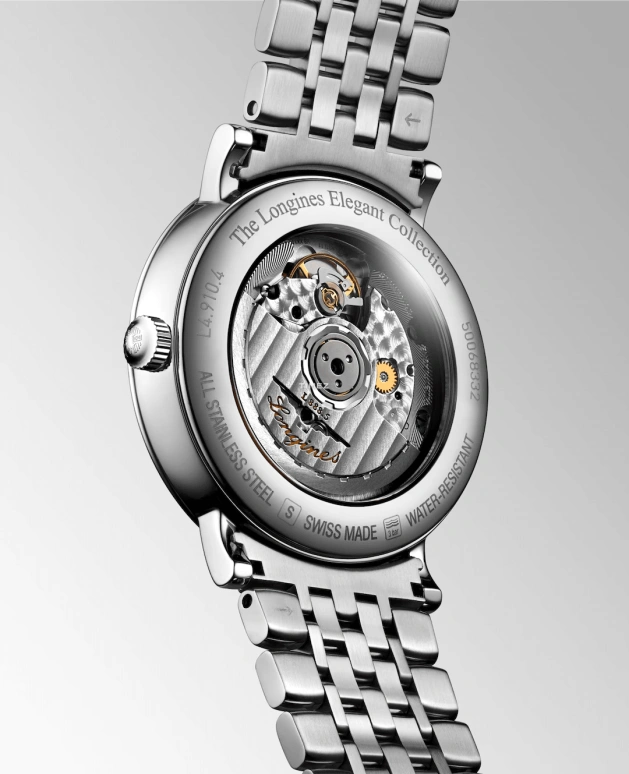 Longines,Elegant 39mm,39mm,Stainless Steel,Black,Automatic,Day,65hours,L4,L4.910.4.57.6