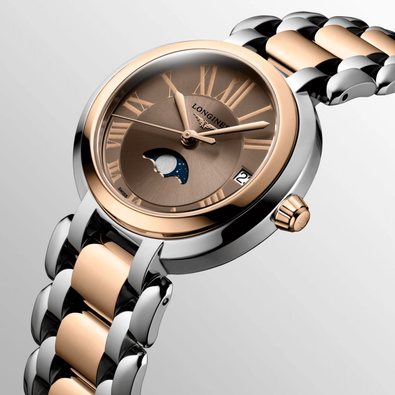 Longines,Elegant 30.50mm,30.50mm,Stainless Steel,Pink,Champagne,Quartz,In-house Caliber,Sapphire,L8,L8.115.5.61.7