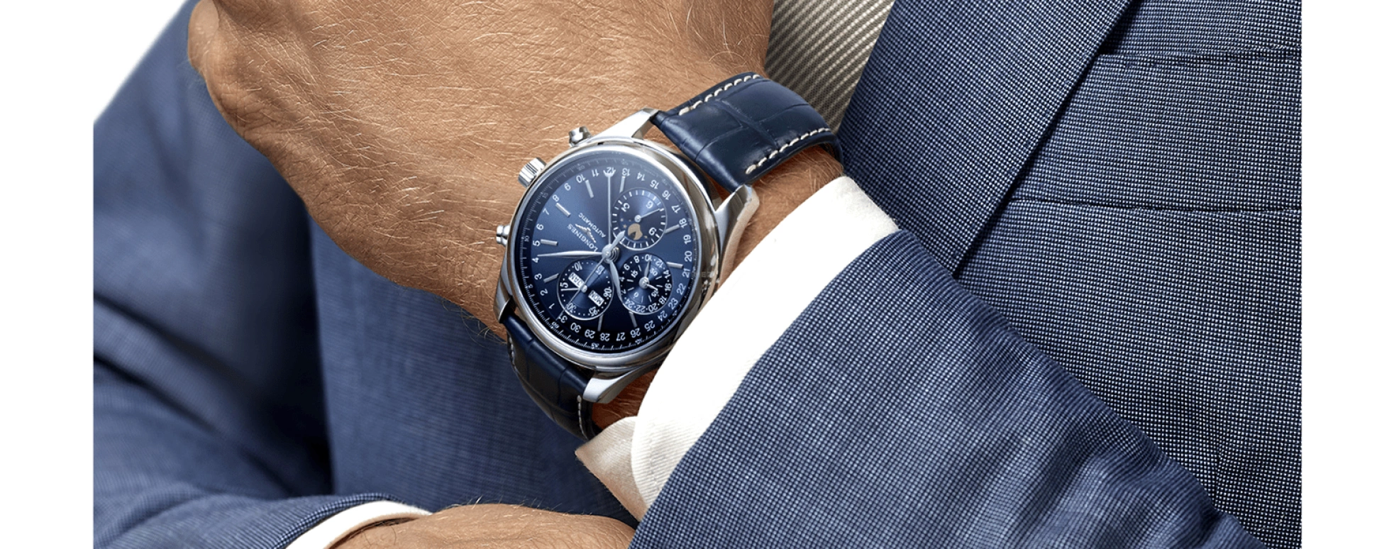 Longines,Master 42mm,42mm,Stainless Steel,Blue,Automatic,Chronograph,Moonphase,Month,Date,66hours,In-house Caliber,L2,L2.773.4.92.0