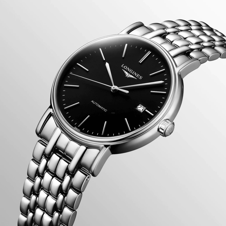 Longines,Presence 38.50mm,38.50mm,Stainless Steel,Black,Automatic,Day,72hours,L4,L4.921.4.52.6
