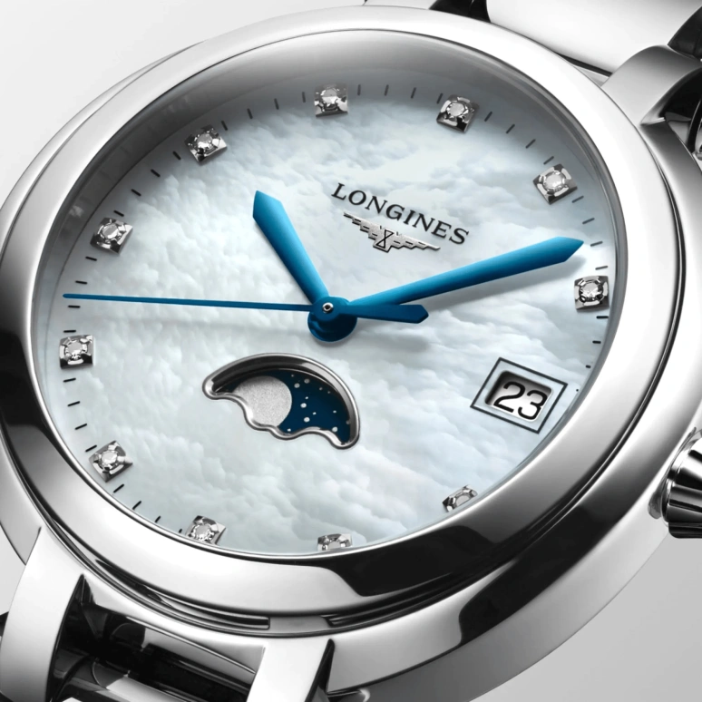 Longines,PrimaLuna 34mm,34mm,Stainless Steel,White,Quartz,Moonphase,Date,L8,L8.116.4.87.6
