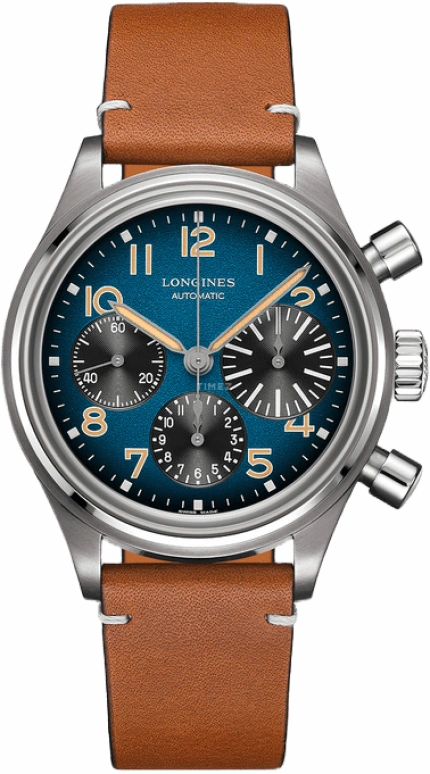 Longines,Heritage Classic 41mm,41mm,Titanium,Blue,Automatic,Chronograph,Day,Column Wheel,L2,L2.816.1.93.2