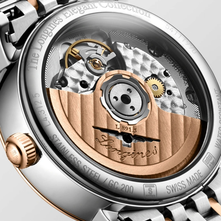 Longines,Elegant 34.50mm,34.50mm,Pink Gold,Stainless Steel,White,Automatic,Day,72hours,L4,L4.312.5.11.7