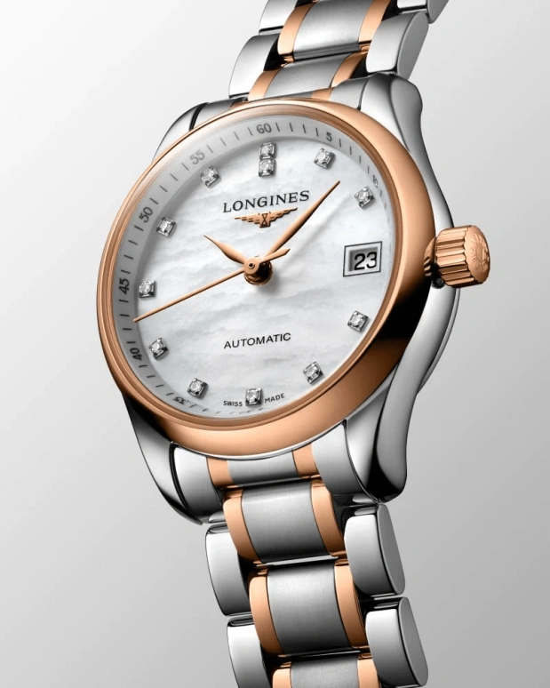 Longines,Master 25.50mm,25.50mm,Pink Gold,Stainless Steel,Pink,White,Automatic,Date,40hours,L2,L2.128.5.89.7
