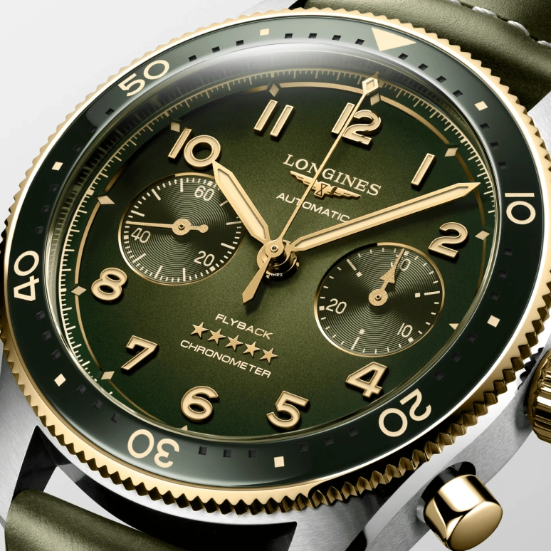 Longines,Spirit 42mm,42mm,Stainless Steel,Green,Automatic,Chronograph,Flyback,Anti-magnetic,L3,L3.821.5.53.2