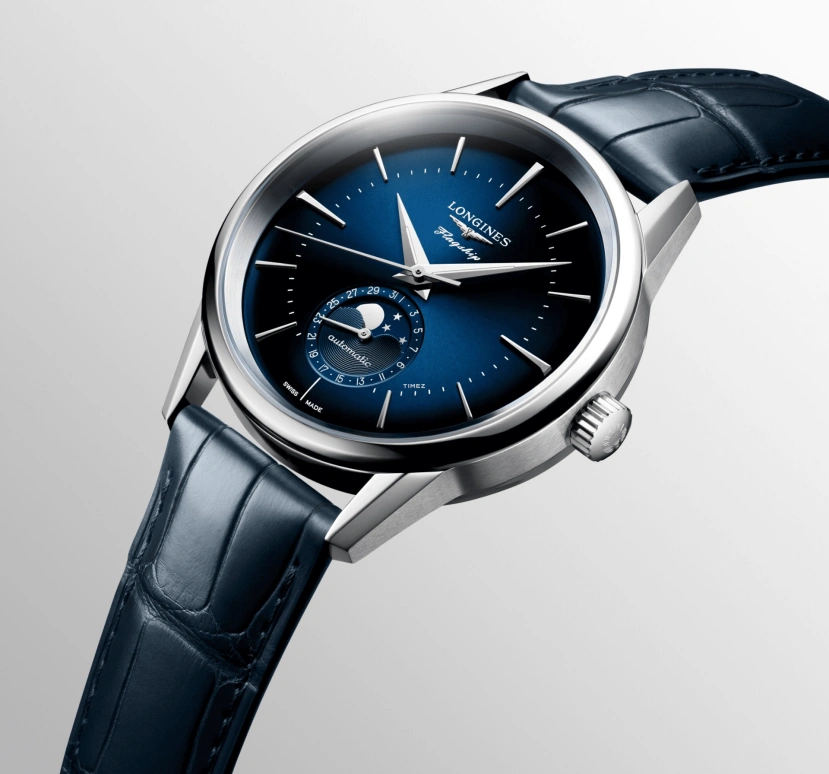 Longines,Flagship 38.50mm,38.50mm,Stainless Steel,Blue,Automatic,Moonphase,Day,L4,L4.815.4.92.2