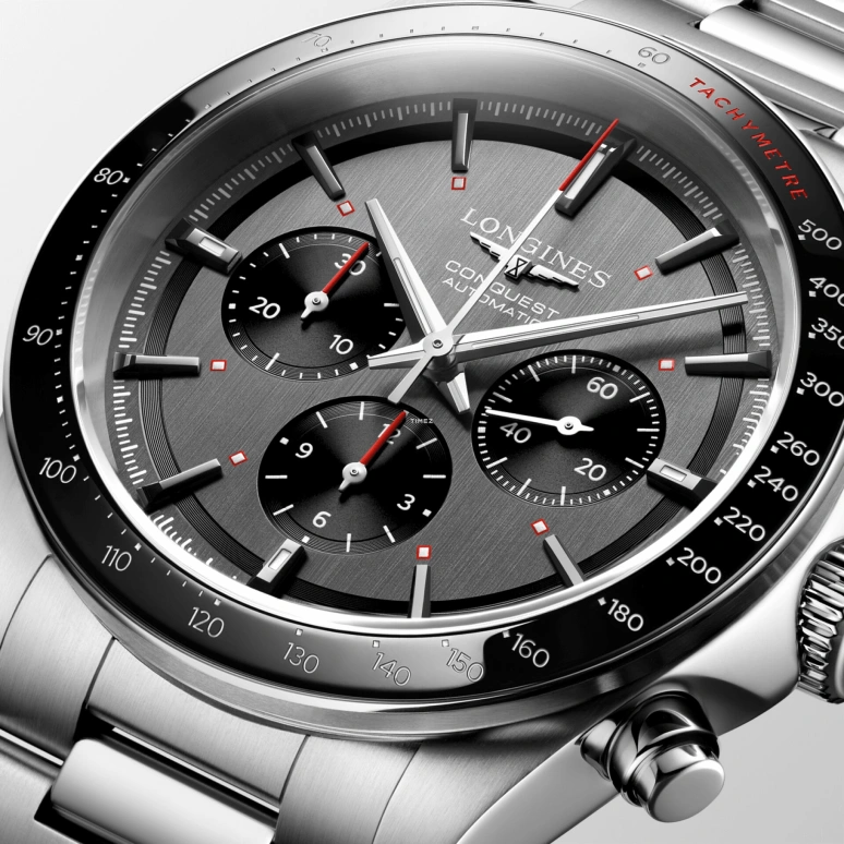 Longines,Conquest 42mm,42mm,Stainless Steel,Grey,Black,Automatic,Chronograph,Anti-magnetic,L3,L3.836.4.52.9