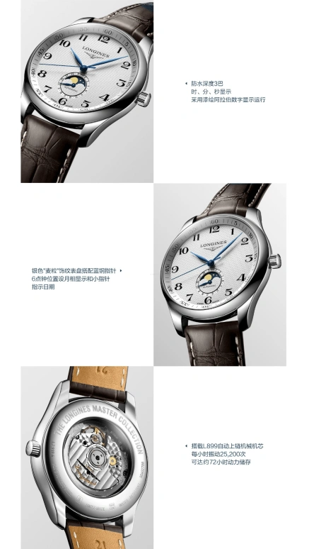 Longines,Master 42mm,42mm,Stainless Steel,Silver,Automatic,Moonphase,Date,L2,L2.919.4.78.3