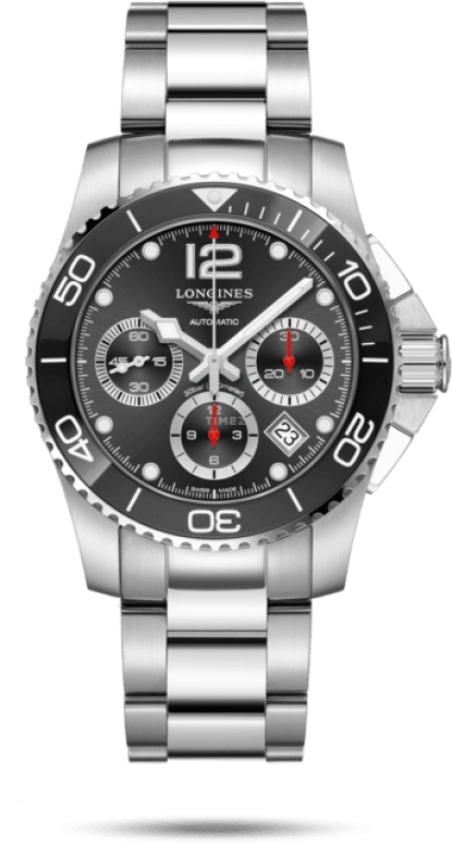 Longines,HydroConquest 41mm,41mm,Stainless Steel,Black,Automatic,Chronograph,Moonphase,Date,Column Wheel,54hours,In-house Caliber,L3,L3.783.4.56.6