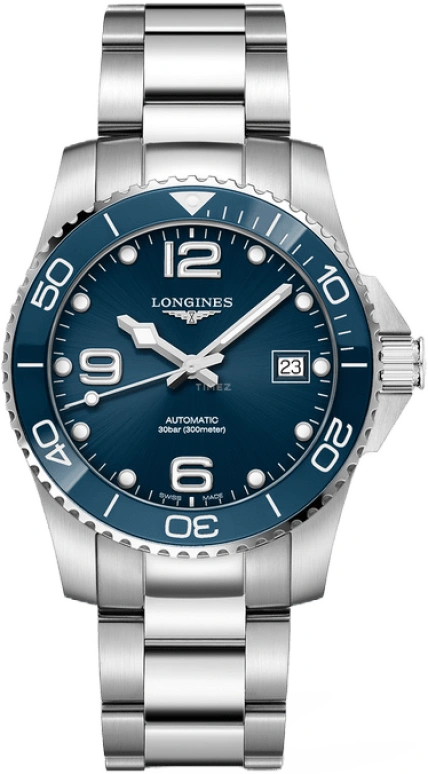 Longines,HydroConquest 39mm,39mm,Ceramic,Stainless Steel,Blue,Automatic,Date,64hours,L3,L3.780.4.96.6