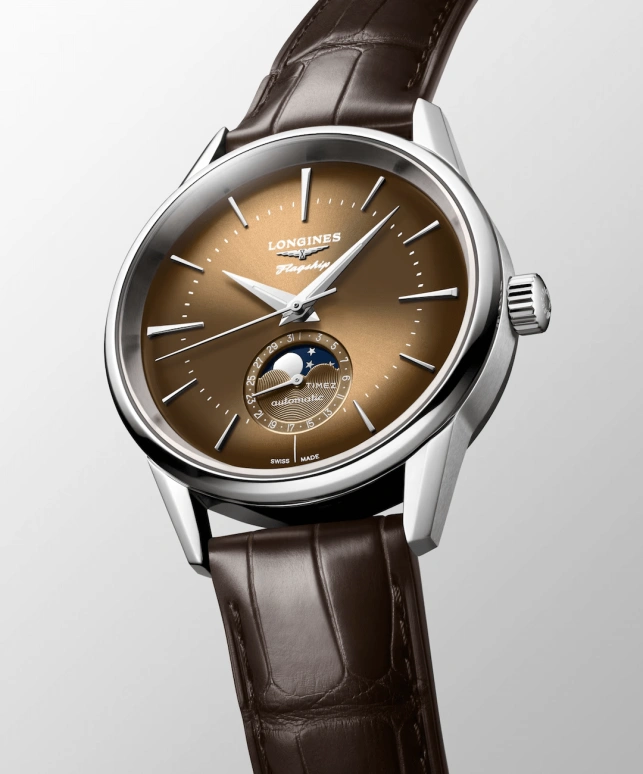 Longines,Flagship 38.50mm,38.50mm,Stainless Steel,Brown,Automatic,Moonphase,Day,L4,L4.815.4.62.2