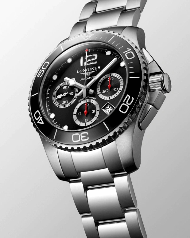 Longines,HydroConquest 43mm,43mm,Stainless Steel,Black,Automatic,Chronograph,Day,L3,L3.883.4.56.6