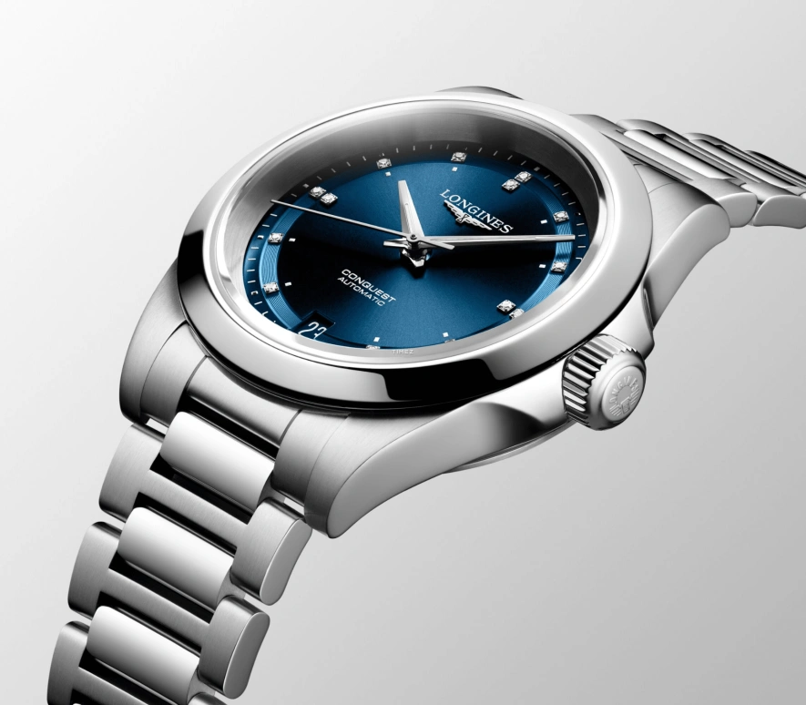 Longines,Conquest 34mm,34mm,Stainless Steel,Blue,Automatic,Day,72hours,L3,L3.430.4.97.6
