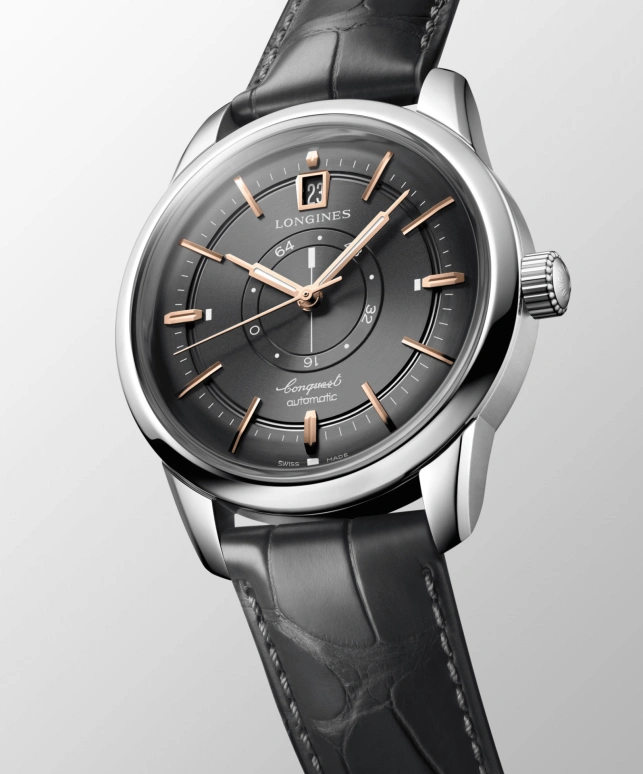 Longines,Conquest Heritage 38mm,38mm,Stainless Steel,Grey,Automatic,Day,Power Reserve Indicator,L1,L1.648.4.62.2