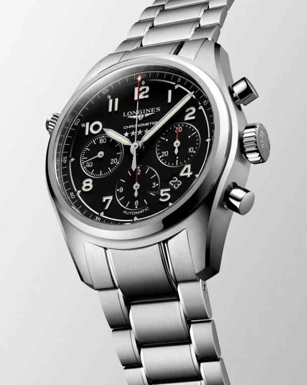 Longines,Spirit 42mm,42mm,Stainless Steel,Black,Automatic,Chronograph,Date,Column Wheel,L3,L3.820.4.53.6