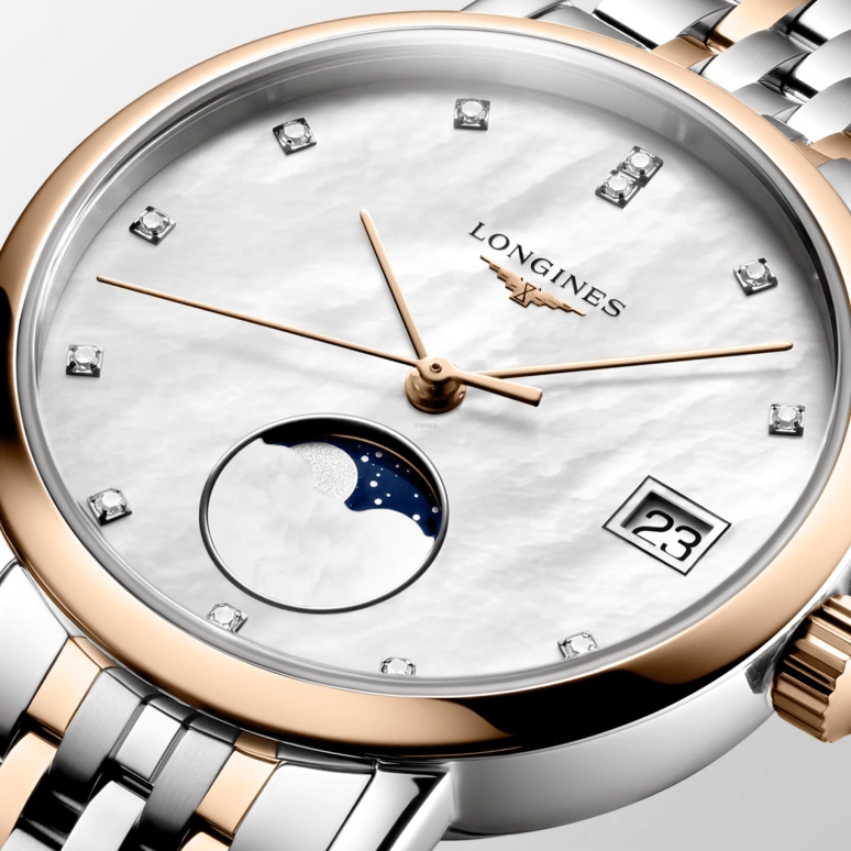 Longines,Elegant 30mm,30mm,Stainless Steel,White,Quartz,Moonphase,Day,L4,L4.330.5.87.7