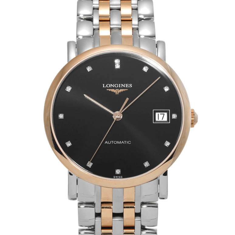 Longines,Elegant 34.50mm,34.50mm,Red Gold,Stainless Steel,Black,Automatic,Day,65hours,L4,L4.809.5.57.7