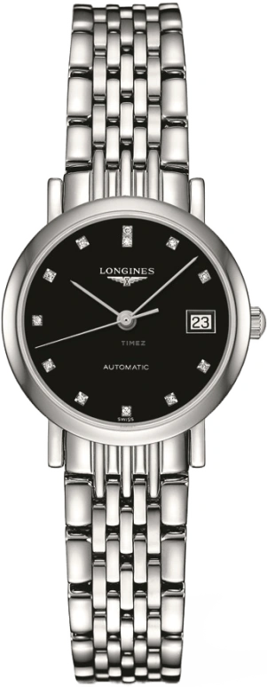 Longines,Elegant 25.50mm,25.50mm,Stainless Steel,Black,Automatic,Date,40hours,L4,L4.309.4.57.6