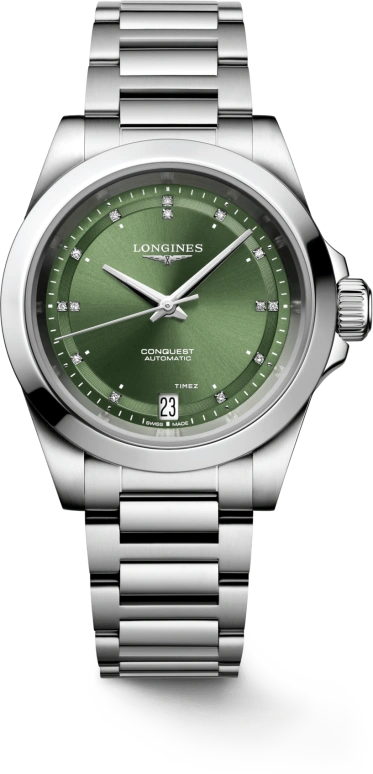Longines,Conquest 34mm,34mm,Stainless Steel,Green,Automatic,Day,72hours,L3,L3.430.4.07.6