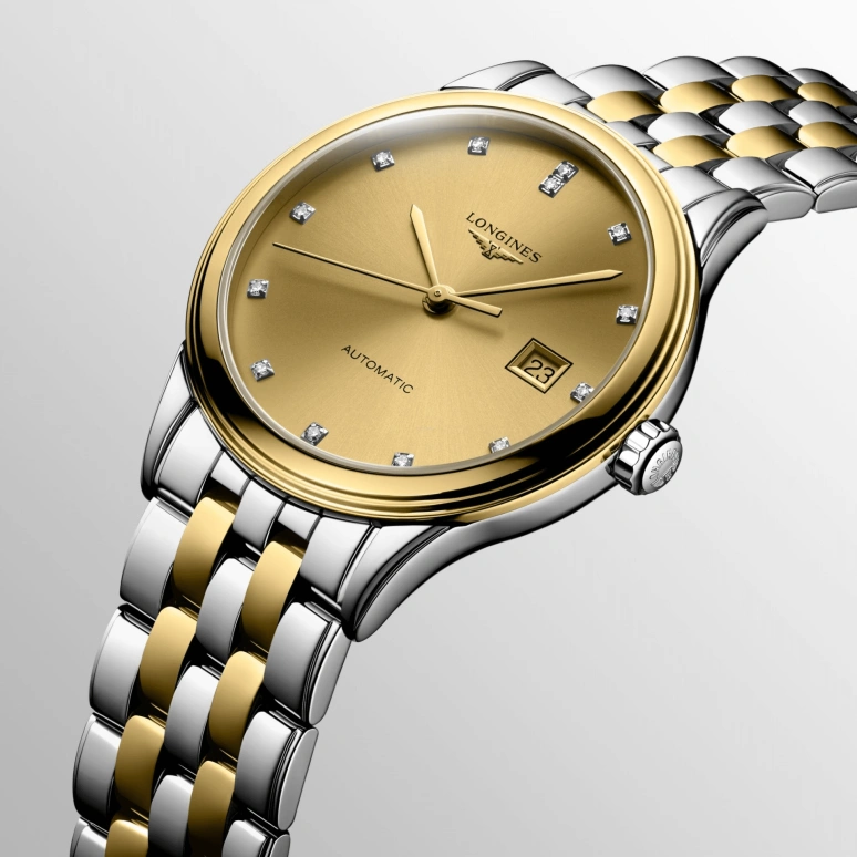 Longines,Flagship 30mm,30mm,Stainless Steel,Champagne,Automatic,Date,40hours,L4,L4.374.3.37.7