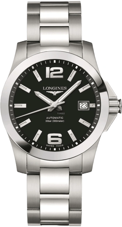 Longines,Conquest 39mm,39mm,Stainless Steel,Black,Automatic,Chronograph,Date,Power Reserve Indicator,L3,L3.676.4.58.6