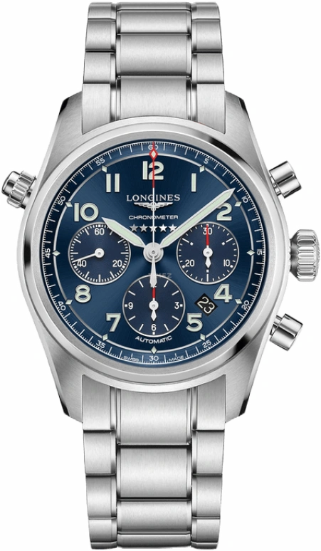 Longines,Spirit 42mm,42mm,Stainless Steel,Blue,Automatic,Chronograph,Date,Column Wheel,L3,L3.820.4.93.6