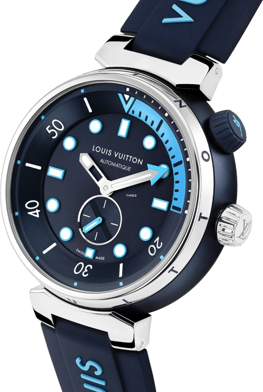 LOUIS VUITTON,Tambour Street Diver 44mm,44mm,Stainless Steel,Blue,Automatic,Sapphire,Crystal Glass,Round,QA121A