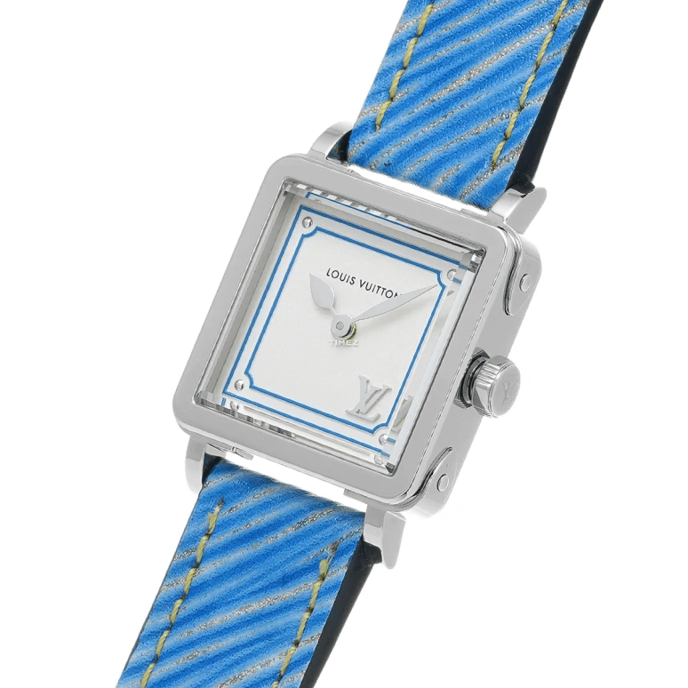 LOUIS VUITTON,EMPRISE 23mm,23mm,White,Blue,Quartz,Square,Silver,Q32M0B