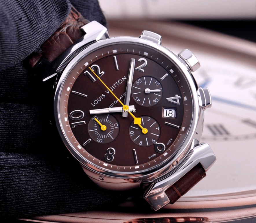 LOUIS VUITTON,Tambour 41mm,41mm,Stainless Steel,Coffee,Luminous,Brown,Sapphire,Crystal Glass,Closed,Q11211
