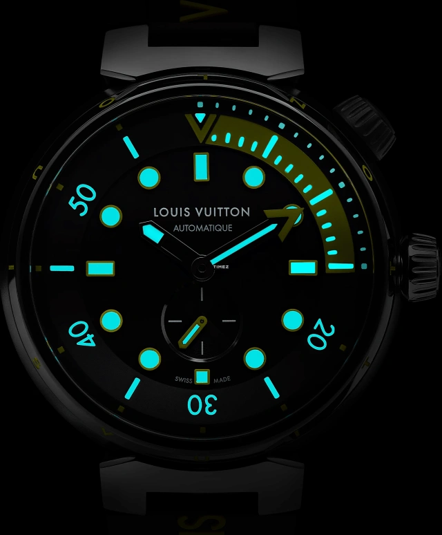 LOUIS VUITTON,Tambour Street Diver 44mm,44mm,Stainless Steel,Black,Automatic,Sapphire,Crystal Glass,Round,QA122A