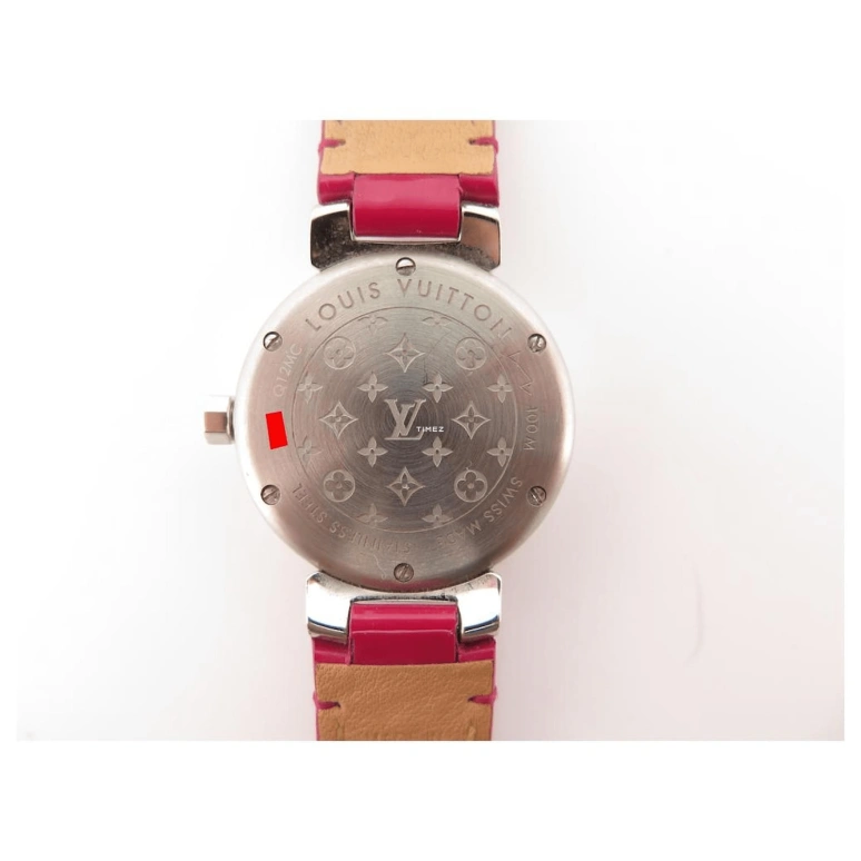 LOUIS VUITTON,Tambour Disc 28mm,28mm,Stainless Steel,Pink,Quartz,Round,Silver,Q12MC0
