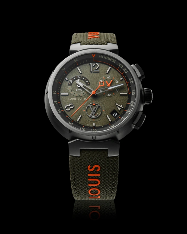 LOUIS VUITTON,Tambour 44mm,44mm,Stainless Steel,Green,Quartz,Chronograph,Day,Dule Time,GMT,Crystal Glass,Round,QBB195