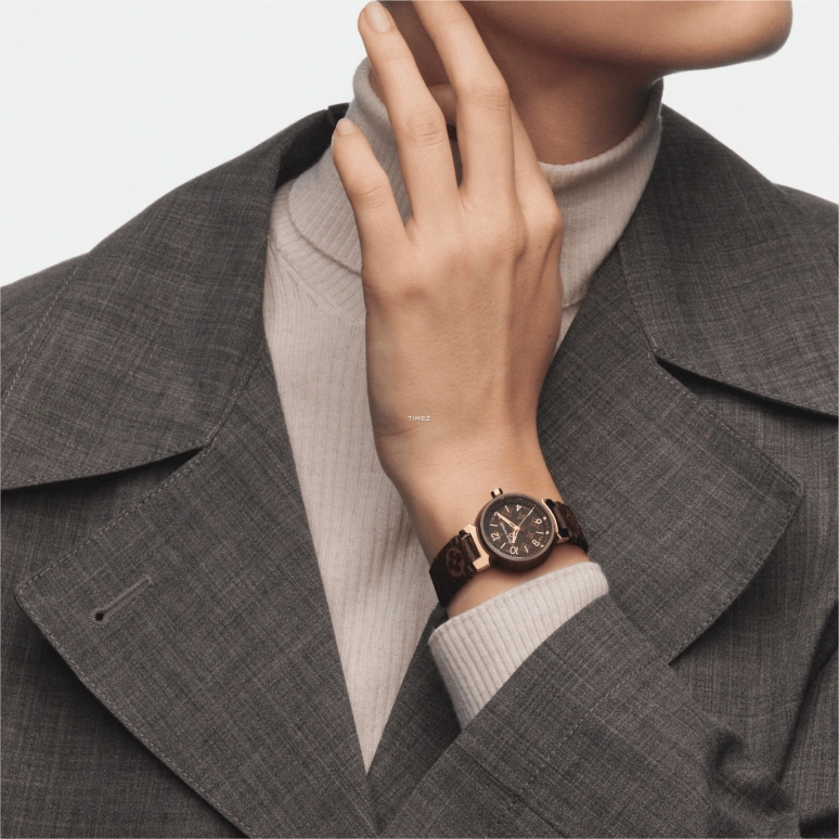LOUIS VUITTON,Other 28mm,28mm,Stainless Steel,Rose Gold,Coffee,Brown,Quartz,Sapphire,Crystal Glass,Round,QBB165