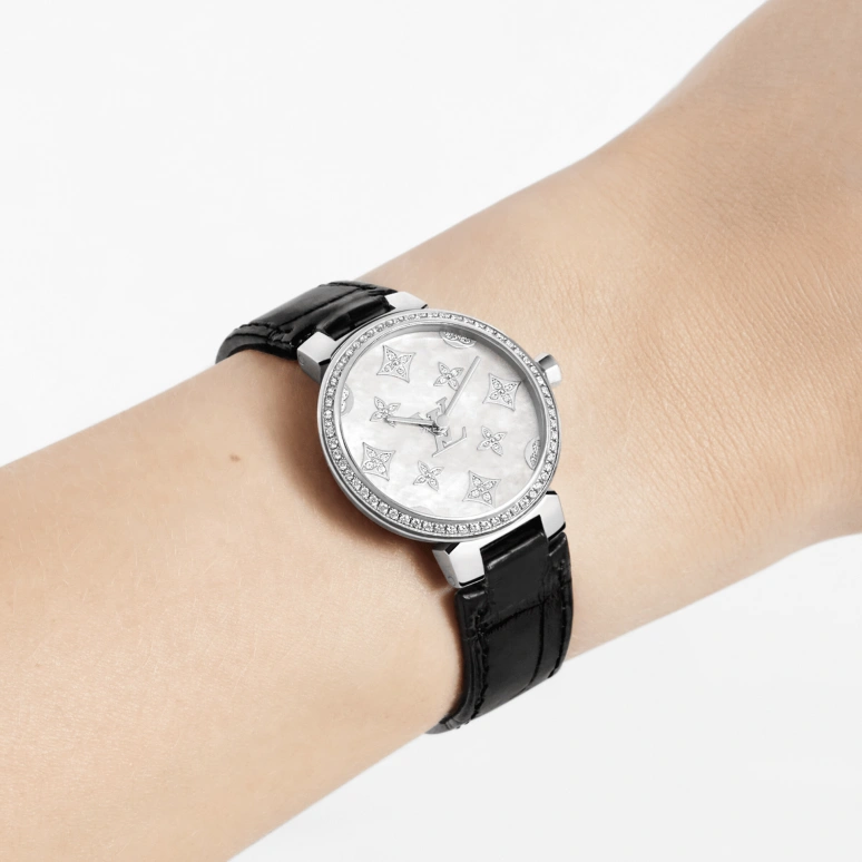 LOUIS VUITTON,Other 28mm,28mm,Stainless Steel,Silver,White,Quartz,Sapphire,Crystal Glass,Round,QBB117