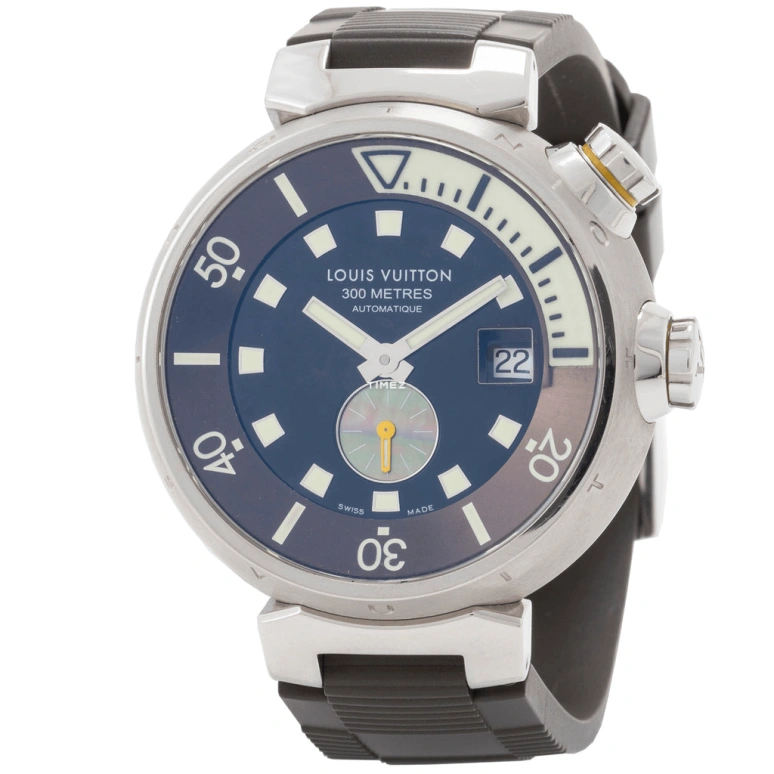 LOUIS VUITTON,Tambour 44mm,44mm,Stainless Steel,Brown,Automatic,Day,Sapphire,Crystal Glass,Q10310