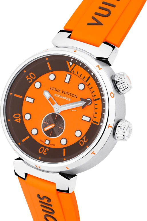LOUIS VUITTON,Tambour Street Diver 44mm,44mm,Stainless Steel,Orange,Automatic,Sapphire,Crystal Glass,Round,QA172A