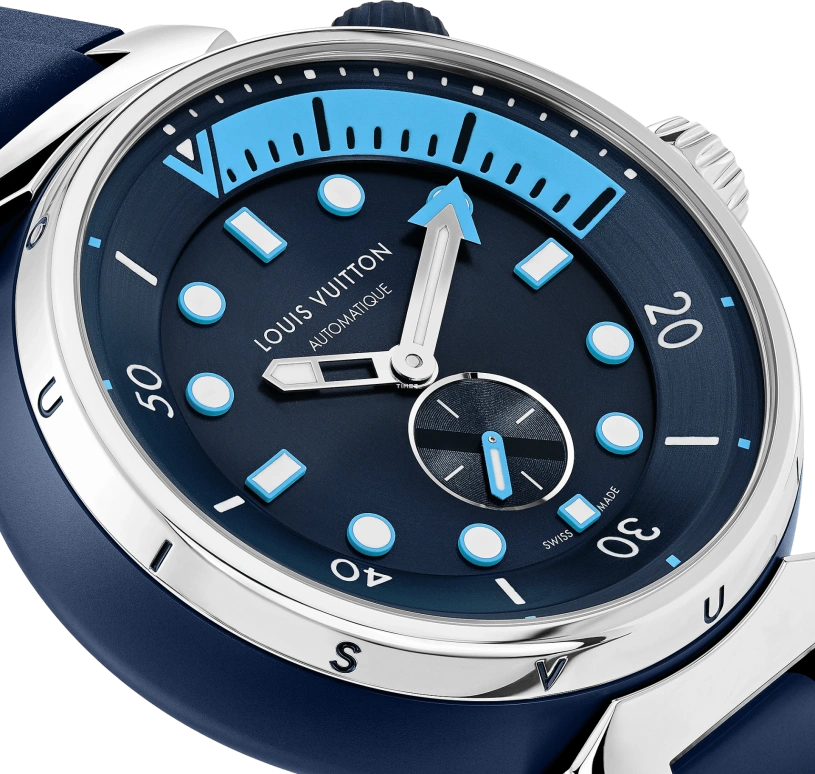 LOUIS VUITTON,Tambour Street Diver 44mm,44mm,Stainless Steel,Blue,Automatic,Sapphire,Crystal Glass,Round,QA121A