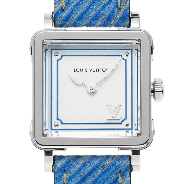 LOUIS VUITTON,EMPRISE 23mm,23mm,White,Blue,Quartz,Square,Silver,Q32M0B