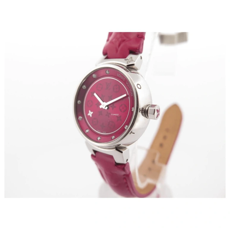 LOUIS VUITTON,Tambour Disc 28mm,28mm,Stainless Steel,Pink,Quartz,Round,Silver,Q12MC0