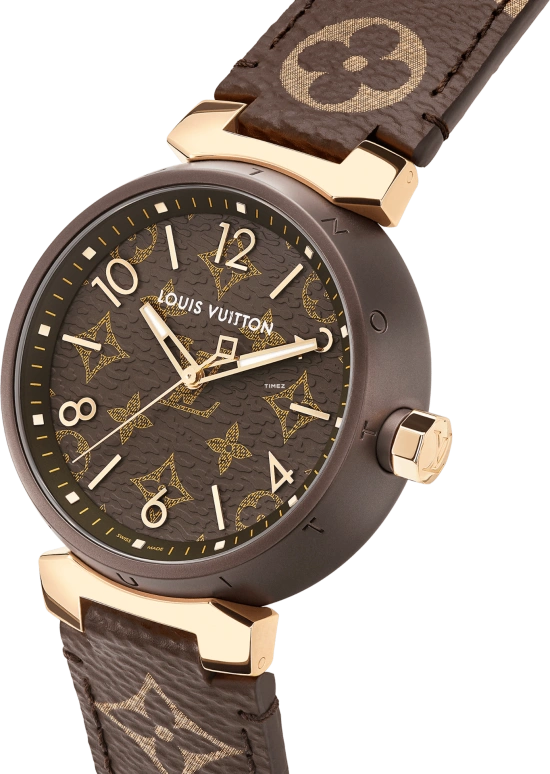 LOUIS VUITTON,Other 28mm,28mm,Stainless Steel,Brown,Coffee,Quartz,Sapphire,Crystal Glass,Round,QBB167