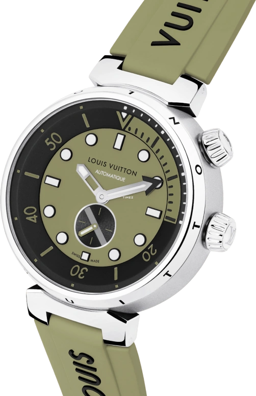 LOUIS VUITTON,Tambour Street Diver 44mm,44mm,Stainless Steel,Khaki Green,Green,Black,Automatic,Sapphire,Crystal Glass,Round,QA173A