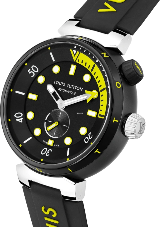 LOUIS VUITTON,Tambour Street Diver 44mm,44mm,Stainless Steel,Black,Automatic,Sapphire,Crystal Glass,Round,QA122A
