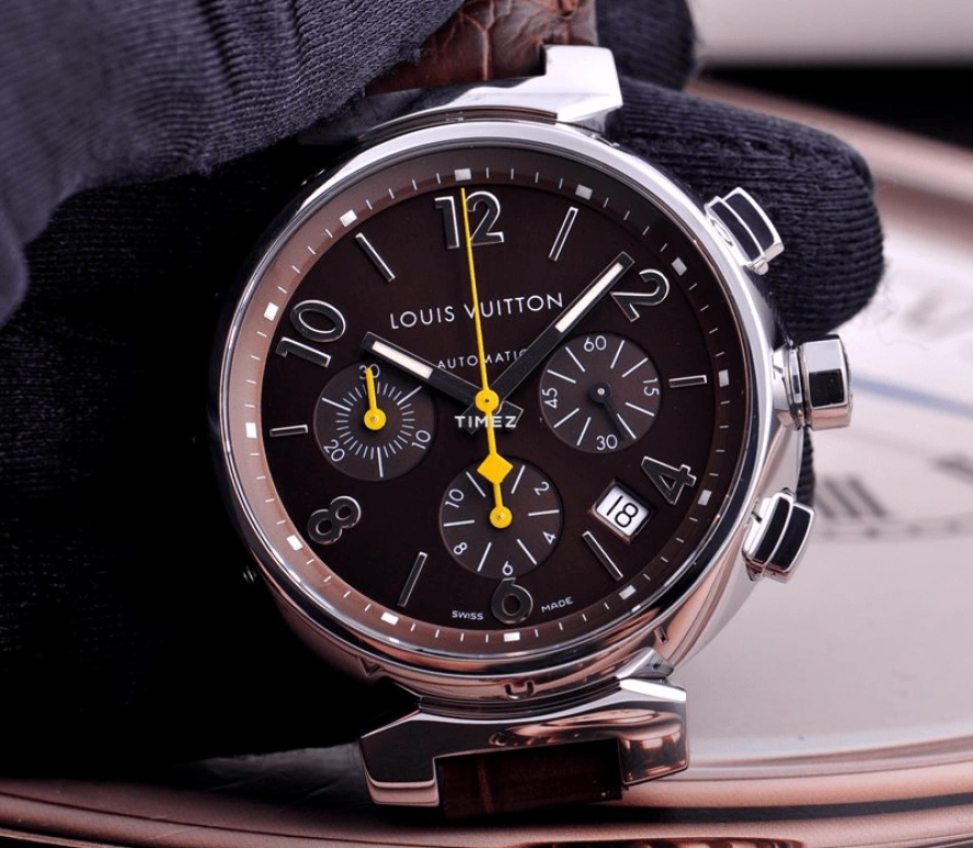 LOUIS VUITTON,Tambour 41mm,41mm,Stainless Steel,Coffee,Luminous,Brown,Sapphire,Crystal Glass,Closed,Q11211